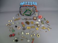 VICTORIAN & LATER COSTUME JEWELLERY to include a Scottish hardstone axe and shield brooch A/F, a