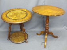 VICTORIAN MAHOGANY & WALNUT SIDE TABLES X 2, including a shaped tilt-top with turned column on