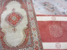 TURKISH & CHINESE RUGS X 3, the handmade Turkish example classically styled on a red and green