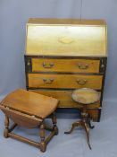 EDWARDIAN BUREAU and two items of occasional furniture, mahogany fall-front bureau, cross-banded