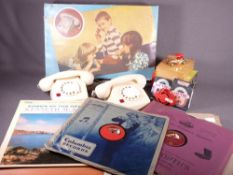 TELEFON CHILDREN'S TELEPHONE SET and a quantity of vinyl 78s ETC