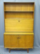 MID-CENTURY TEAK WALL UNIT, reputedly Danish designed for G-Plan, adjustable shelf over a drop-