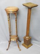 TORCHERE/PLANTER STANDS X 2 including a vintage square top example with turned column and stepped