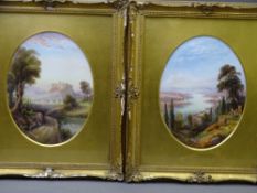 TWO ROYAL WORCESTER PORCELAIN OVAL PLAQUES having painted scenes by Rushton, titled verso '