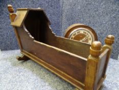 PERIOD DOLL'S CRIB and a polished mantel clock