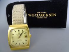 GENT'S OMEGA CHRONOMETER WRISTWATCH, gold plated square dial case marked 'Constellation Automatic'
