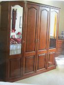 MODERN MAHOGANY EFFECT BEDROOM SUITE, seven piece to include four door wardrobe (two mirrored), five