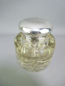LARGE SILVER TOPPED INKWELL, heavy cut glass with original liner, Sheffield 1902, maker Boardman
