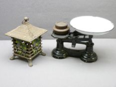 CAST METAL PAGODA SHAPED SENSOR and a vintage set of scales