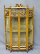 INTERESTING OAK TABLE TOP DISPLAY CABINET with turned and galleried upper and lower detail, two door