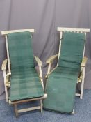 TWO MODERN TEAK & BRASS STEAMER TYPE FOLDING CHAIRS