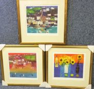 CAROLINE BAILEY signed prints (3) - two depicting colourful shoreline villages and the other still