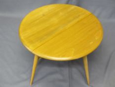 ERCOL LIGHT ELM SINGLE FLAP SIDE TABLE, 40cms H, 61.5cms diameter top (when open)