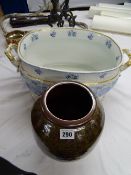 STAFFORDSHIRE FOOT BATH and a Studio Pottery vase initialled 'L D'