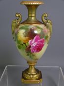 ROYAL WORCESTER VASE, pattern no. 1969, twin handled, ovoid shape, decorated with roses, unsigned,