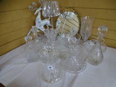 SHIP'S DECANTER, Barbola mirror and an assortment of other glassware
