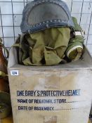 MILITARY - boxed 'one baby's protective helmet'
