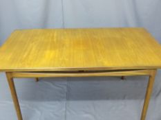 MID-CENTURY TEAK G-PLAN STYLE RECTANGULAR DINING TABLE with two additional leaves, 72cms H, 152cms