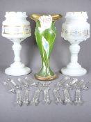 PAIR OF VICTORIAN GLASS LUSTRES and an Austrian glass vase