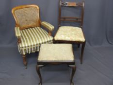 OCCASIONAL SEATING, three items including a cane back armchair with Regency stripe upholstery, a
