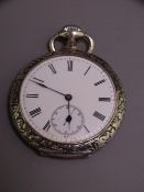 POCKET WATCH, vintage open face, the white metal case stamped 'Omega' with foliate decorated back,