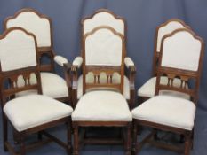 OAK SALON/DINING CHAIRS, set of six (4+2), well presented with upholstered seats and back, central