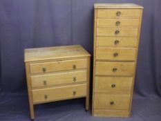 TWO VINTAGE STRIPPED OAK CHESTS including a standing eight drawer example, 135cms H, 49.5cms W, 47.