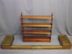 VINTAGE OAK SLIPPER CUPBOARD FIRE FENDER and a reproduction mahogany display shelf with lower