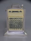 VINTAGE SILVER DESK LIGHTER & CALENDAR with date/day and month inserts and flip top sparker,