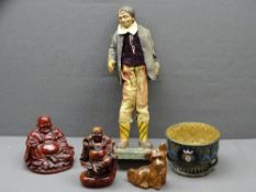 AMPHORA WARE PLANTER and figural ornament group to include a composition standing gent in vintage