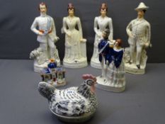 STAFFORDSHIRE FLATBACKS and 'hen on nest' including Baden Powell, Princess May and Duke of