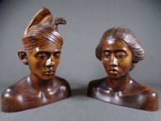 PAIR OF CARVED WOOD NATIVE BUSTS