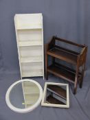 VINTAGE BOOKCASES and painted mirrors, two of each