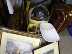 FRAMED PICTURES, PRINTS, vintage hats, bags and kitchen scales