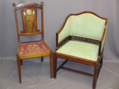 TWO VINTAGE SALON CHAIRS including a closed side armchair with pierced detail, Chinese style,