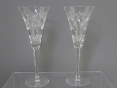 WATERFORD GLASS - a pair of fine Wheatsheaf patterned wine flutes, 23cms high