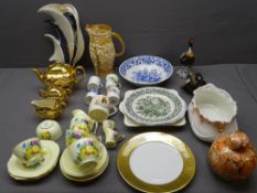 H.J.WOOD.LTD INDIAN TREE JUG, Staffordshire floral part teaset, gold lustre three piece set,