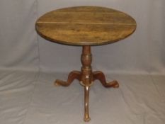 ANTIQUE OAK TILT-TOP TRIPOD TABLE, 71cms H, 75.5cms diameter top