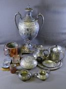 EPNS TEA URN, pewter, silver brushes ETC