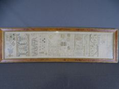 COMPLEX LONG ABSTRACT & FLORAL SAMPLER, unnamed but dated 1665, 87 x 21cms (the fabric has a