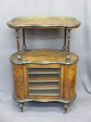 VICTORIAN BURR WALNUT KIDNEY SHAPE SHEET MUSIC STAND, cross-banded gallery top with central inlay