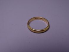 18CT GOLD WEDDING BAND, SIZE N, 3.2grms