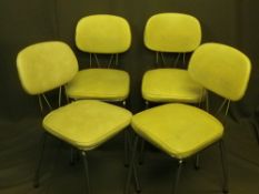 FOUR STYLISH MID-CENTURY KITCHEN CHAIRS, chrome bar frames with rexine upholstered seats and