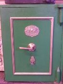 VINTAGE CAST IRON SAFE by Chubb's, with key, 61cms H, 46cms W, 50cms max D