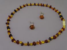 ROUGH AMBER BEAD NECKLACE and a pair of earrings