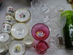 CRANBERRY & OTHER DECORATIVE GLASSWARE and Royal Worcester coffee can and saucer set