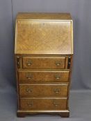 REPRODUCTION BURR WALNUT FALL-FRONT LADY'S BUREAU with four drawers on corner bracket feet, 100cms