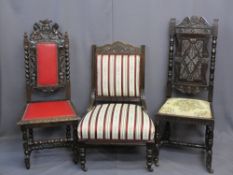 THREE CARVED HALL & SALON CHAIRS including a good reproduction hall chair bearing '1625' date, a