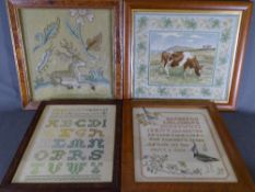 FOUR MODERN SAMPLERS - two floral and two of animals, various sizes