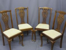 MAHOGANY DINING CHAIRS, a set of four, high back with pierced splats and carved top rail, drop-in